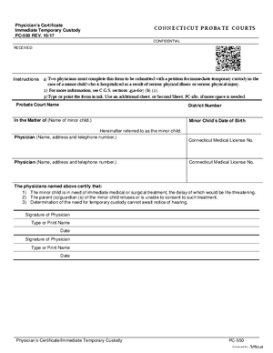 Thumbnail of Connecticut Form Physician's Certificate/immediate Temporary Custody (Rev. 10/17)