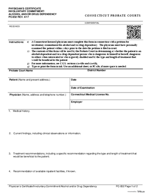 Thumbnail of Connecticut Form Physician's Certificate/involuntary Commitment/alcohol And/or Drug Dependency (Rev. 4/17)