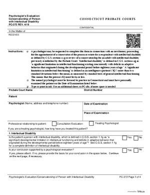 Thumbnail of Connecticut Form Psychologist's Evaluation/conservatorship Of Person With Intellectual Disability (Rev. 4/19)