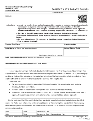 Thumbnail of Connecticut Form Request For Probable Cause Hearing/mentally Ill Child (New 4/17)