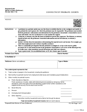 Thumbnail of Connecticut Form Request/order - Waiver Of Fees (Petitioner) (Rev. 7/19)