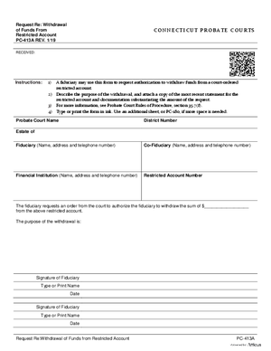 Thumbnail of Connecticut Form Request Re Withdrawal Of Funds From Restricted Account (Rev. 1/19)