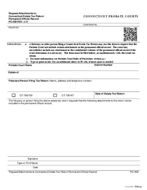 Thumbnail of Connecticut Form Request/recording Attachments To Ct Estate Tax Return (Rev. 4/21)