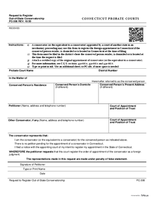 Thumbnail of Connecticut Form Request To Register Out-of-state Conservatorship (Rev. 10/20)