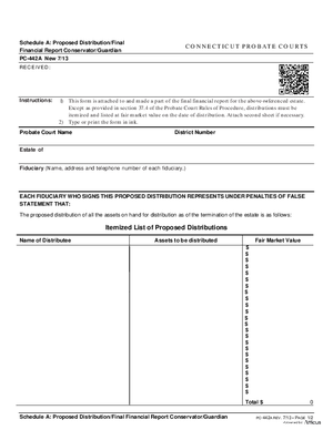 Thumbnail of Connecticut Form Schedule A: Proposed Distribution/final Financial Report Conservator/guardian (New 7/13)