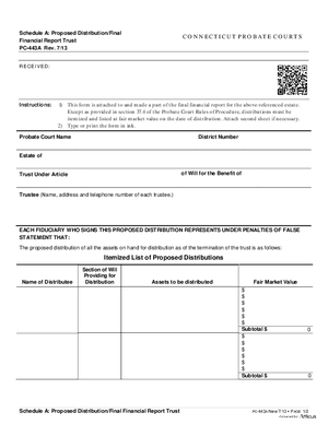 Thumbnail of Connecticut Form Schedule A: Proposed Distribution/final Financial Report Trust (New 7/13)