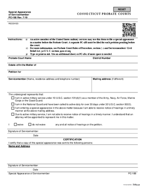 Thumbnail of Connecticut Form Special Appearance Of Servicemember (Rev. 7/19)
