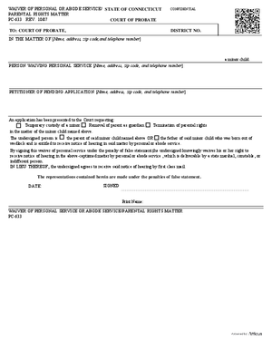 Thumbnail of Connecticut Form Waiver Of Personal Or Abode Service/parental Rights Matter (Rev. 10/07)