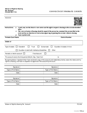 Thumbnail of Connecticut Form Waiver Of Right To Hearing Re: Account (Rev. 7/19)