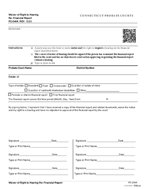 Thumbnail of Connecticut Form Waiver Of Right To Hearing Re: Financial Report (Rev. 10/20)