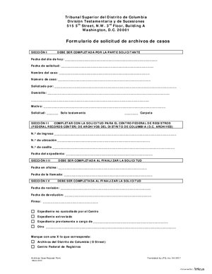 Thumbnail of District of Columbia Form Case Information - Archive Case Request Form (Es)