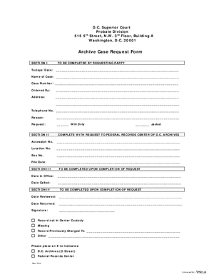 Thumbnail of District of Columbia Form Case Information - Archive Case Request Form