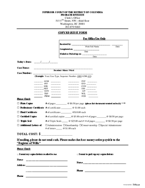 Thumbnail of District of Columbia Form Case Information - Copy Request Form