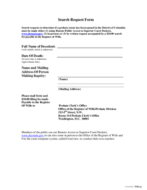 Thumbnail of District of Columbia Form Case Information - Search Request Form
