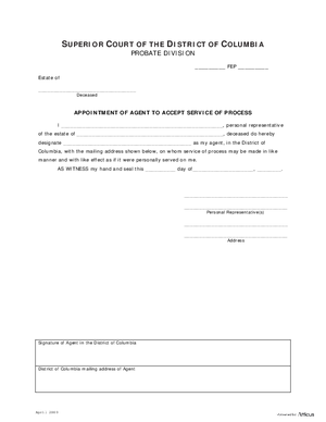Thumbnail of District of Columbia Form Case Initiation (Fep) - Appointment Of Agent To Accept Service Of Process
