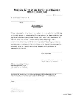 Thumbnail of District of Columbia Form Case Initiation (Gdn) - Admonishment (Es)