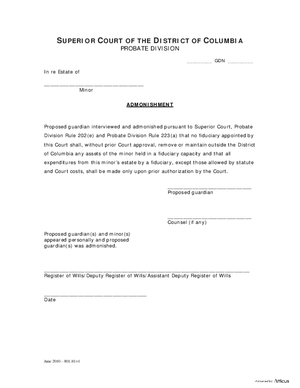 Thumbnail of District of Columbia Form Case Initiation (Gdn) - Admonishment