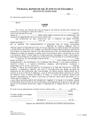 Thumbnail of District of Columbia Form Case Initiation (Gdn) - Bond (Es)
