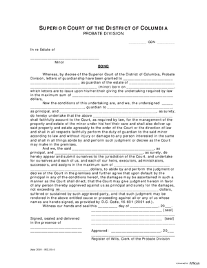 Thumbnail of District of Columbia Form Case Initiation (Gdn) - Bond