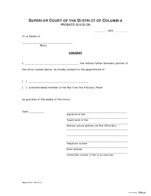 Thumbnail of District of Columbia Form Case Initiation (Gdn) - Consent (From Parents/domestic Partners If Alive And Not Petitioners)