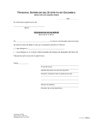 Thumbnail of District of Columbia Form Case Initiation (Gdn) - Nomination Of Minor If Age 14 Or Older (Es)