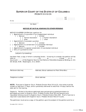 Thumbnail of District of Columbia Form Case Initiation (Int) - Notice Of Initial Hearing To Other Persons