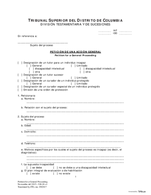 Thumbnail of District of Columbia Form Case Initiation (Int) - Petition For A General Proceeding (Es)