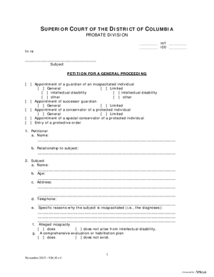 Thumbnail of District of Columbia Form Case Initiation (Int) - Petition For A General Proceeding