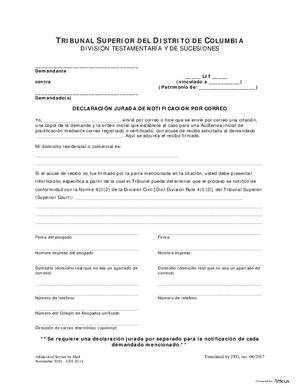 Thumbnail of District of Columbia Form Case Initiation (Lit) - Affidavit Of Service By Mail (Es)