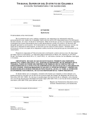 Thumbnail of District of Columbia Form Case Initiation (Lit) - Summons (Es)