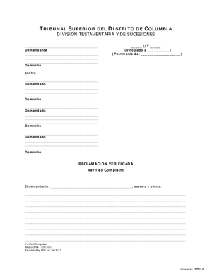 Thumbnail of District of Columbia Form Case Initiation (Lit) - Verified Complaint (Es)