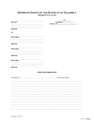 Thumbnail of District of Columbia Form Case Initiation (Lit) - Verified Complaint