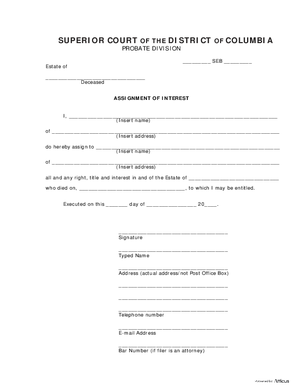 Thumbnail of District of Columbia Form Case Initiation (Seb) - Assignment Of Interest