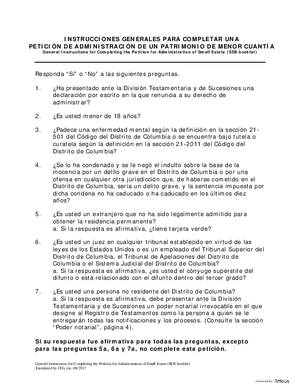 Thumbnail of District of Columbia Form Case Initiation (Seb) - Petition For Administration Of Small Estate (Es)