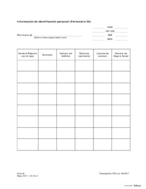 Thumbnail of District of Columbia Form Case Initiation - Standard Probate (Adm) - Personal Identification Information (Form 26) (Es)