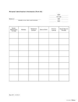 Thumbnail of District of Columbia Form Case Initiation - Standard Probate (Adm) - Personal Identification Information (Form 26)