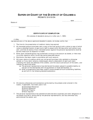 Thumbnail of District of Columbia Form Certificate Of Completion