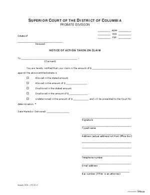 Thumbnail of District of Columbia Form Claims (Adm) - Notice Of Action Taken On Claim