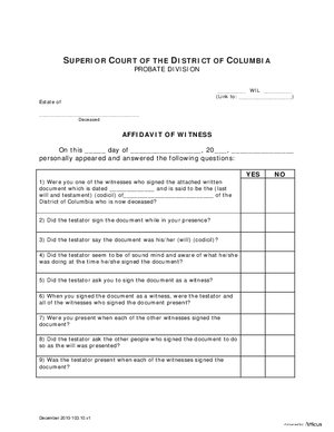 Thumbnail of District of Columbia Form General Forms (Adm) - Affidavit Of Witness
