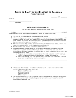 Thumbnail of District of Columbia Form General Forms (Adm) - Certificate Of Completion