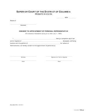 Thumbnail of District of Columbia Form General Forms (Adm) - Consent To Appointment Of Personal Representative