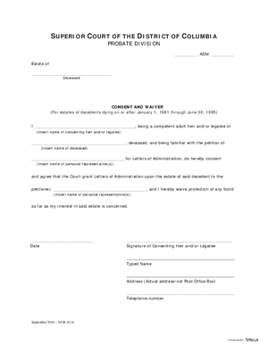 Thumbnail of District of Columbia Form General Forms (Adm) - Consent And Waiver