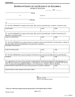 Thumbnail of District of Columbia Form General Forms (Adm) - Foreign Subpoena