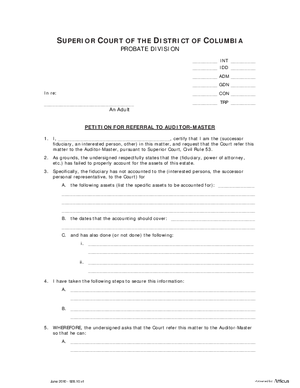 Thumbnail of District of Columbia Form General Forms (Adm) - Petition For Referral To Auditor-master And Order