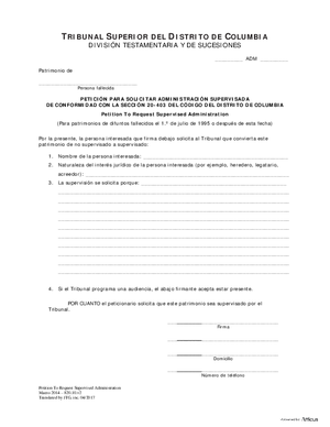 Thumbnail of District of Columbia Form General Forms (Adm) - Petition To Request Supervised Administration Pursuant To D.c. Code, Sec. 20-402 And Order (Es)