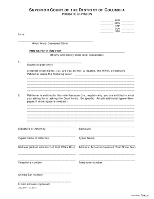 Thumbnail of District of Columbia Form General Forms (Adm) - Pro Se Petition