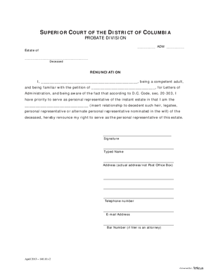 Thumbnail of District of Columbia Form General Forms (Adm) - Renunciation