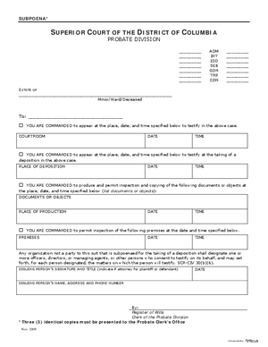 Thumbnail of District of Columbia Form General Forms (Adm) - Subpoena