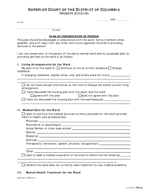 Thumbnail of District of Columbia Form General Forms (Con) - Plan Of Conservator Of Person