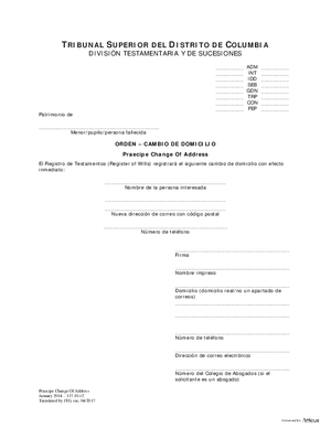 Thumbnail of District of Columbia Form General Forms (Con) - Praecipe - Change Of Address (Es)